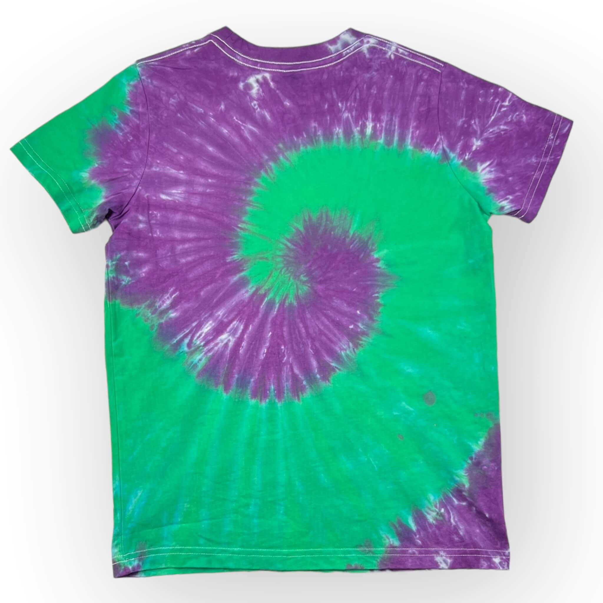 green and purple tie dye shirt