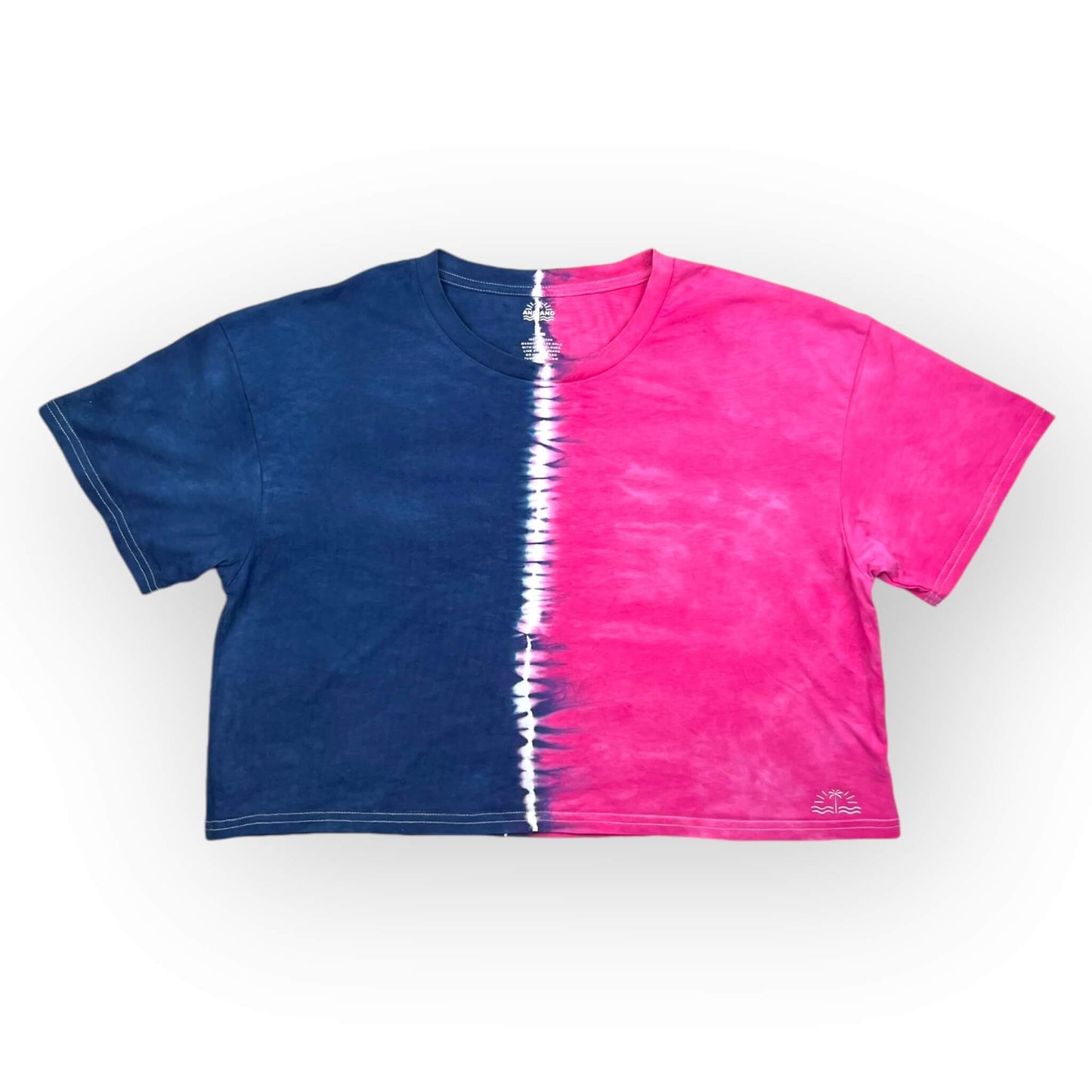 Blue & Pink Tie Dye Crop Tee - Adults Large