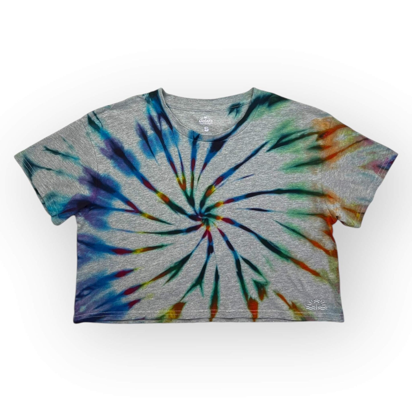 Rainbow Grey Tie Dye Crop Tee - Adults Small