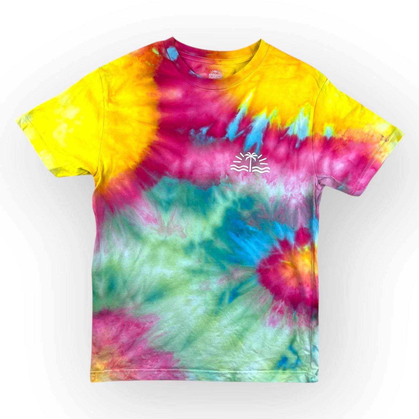 Pinks Yellow Aqua Tie Dye Tee - Adult Small