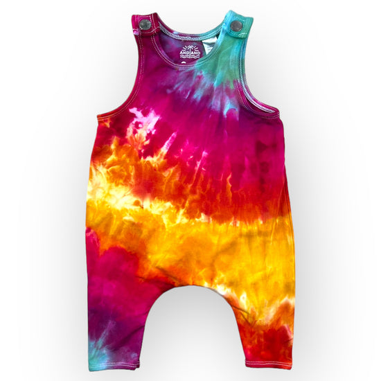 Load image into Gallery viewer, Aqua, Pink &amp;amp; Yellow Slouch Tie Dye Romper Age 0-3 Months
