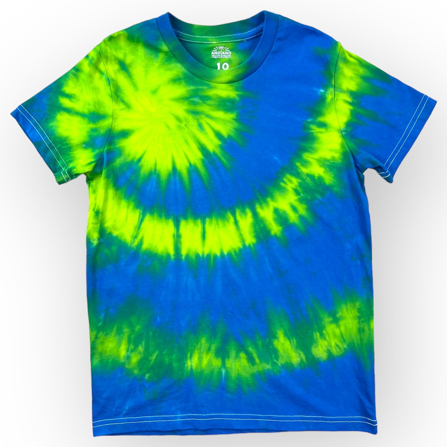 Load image into Gallery viewer, Lime &amp;amp; Blue Tie Dye Tee Age 10

