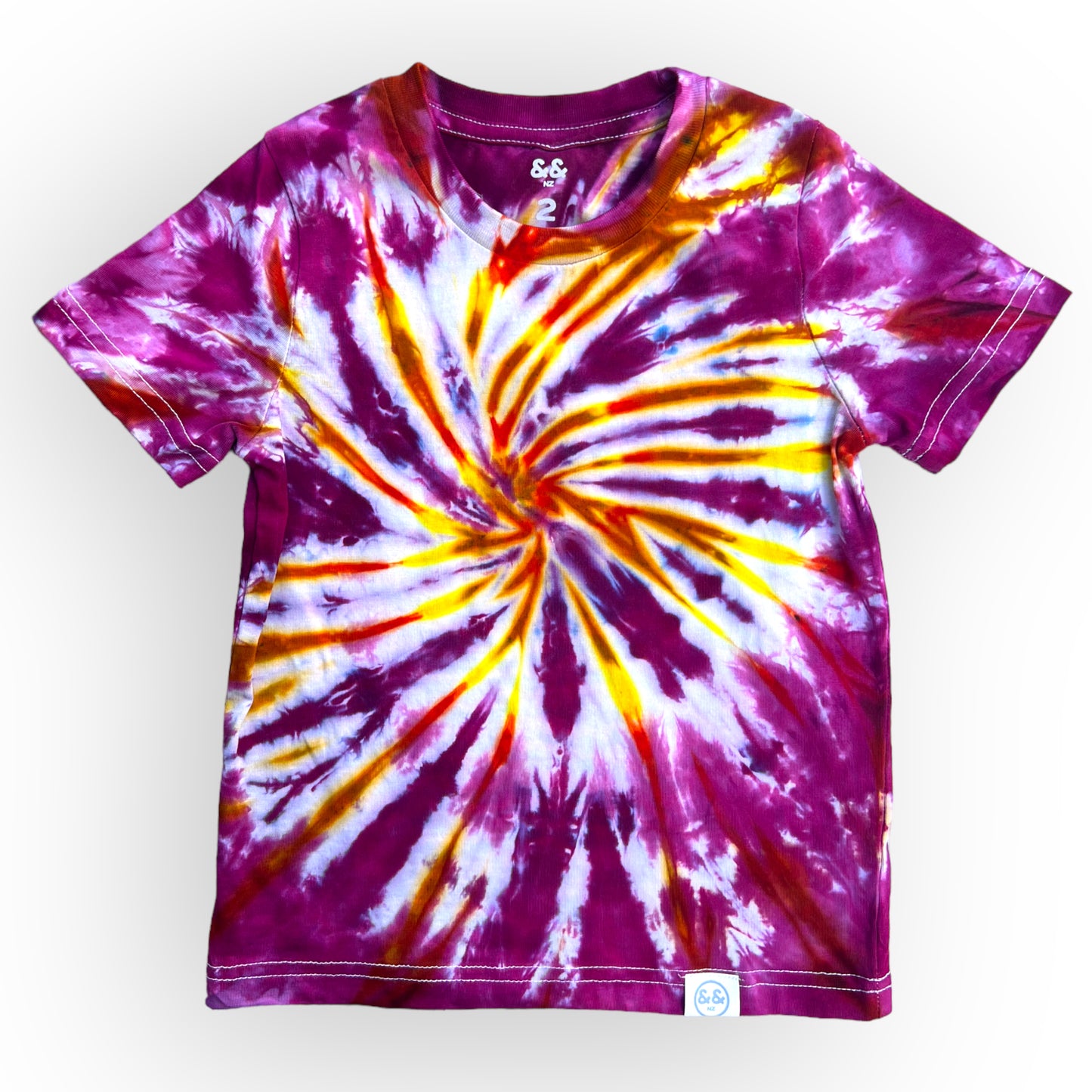 Load image into Gallery viewer, Purple &amp;amp; Yellow Tie Dye Tee Age 2
