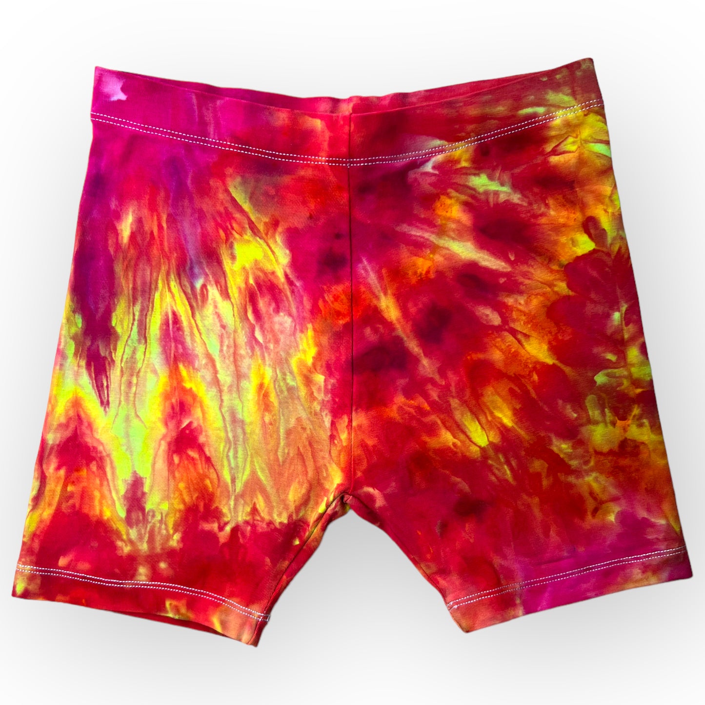 Load image into Gallery viewer, Pinks and Yellows Tie Dye Bike Shorts Age 10
