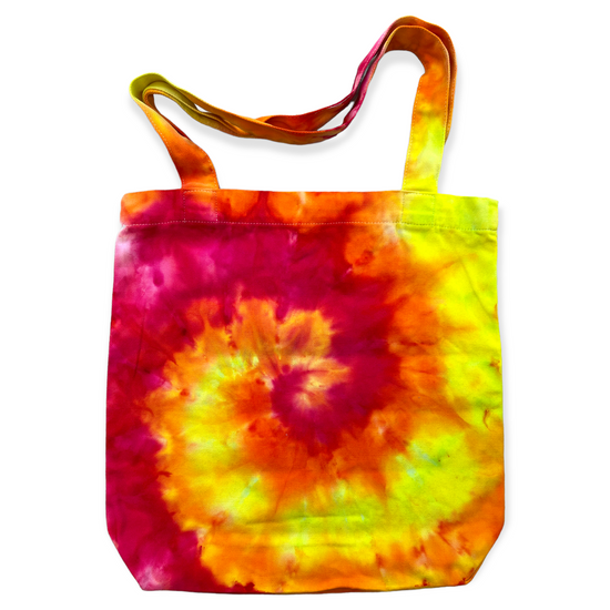 Load image into Gallery viewer, Red, Yellow &amp;amp; Orange Swirl Tie Dye Tote Bag
