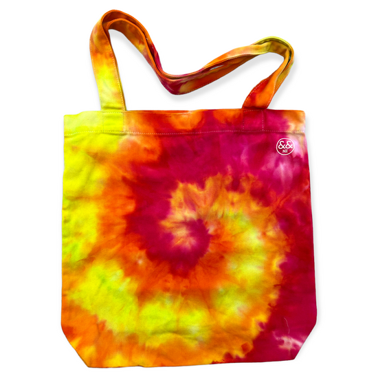 Load image into Gallery viewer, Red, Yellow &amp;amp; Orange Swirl Tie Dye Tote Bag
